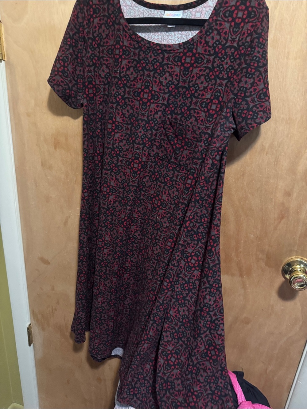 Women's Short Sleeve Red & Black Patterned Dress